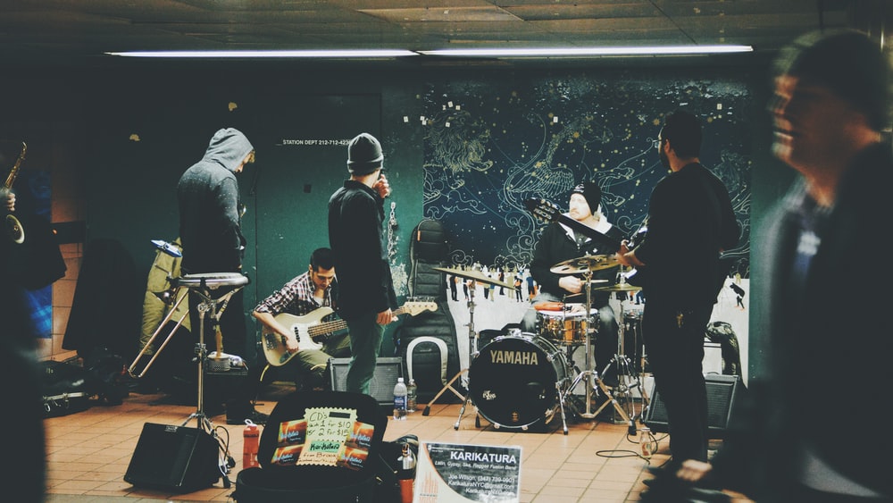 a band setting up to perform. 