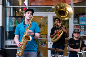 Jazz band playing outdoors.